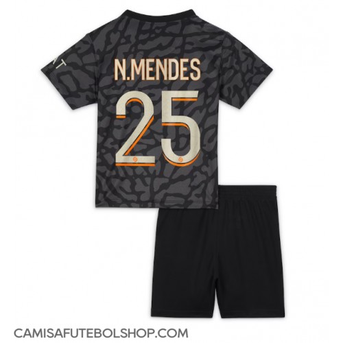 Camisa de time de futebol Paris Saint-Germain Nuno Mendes #25 Replicas 3º Equipamento Infantil 2023-24 Manga Curta (+ Calças curtas)